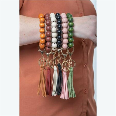 YOUNGS 8.25 in. Wooden Bead & Tassel Key Ring, Assorted Style - Set of 6 42875